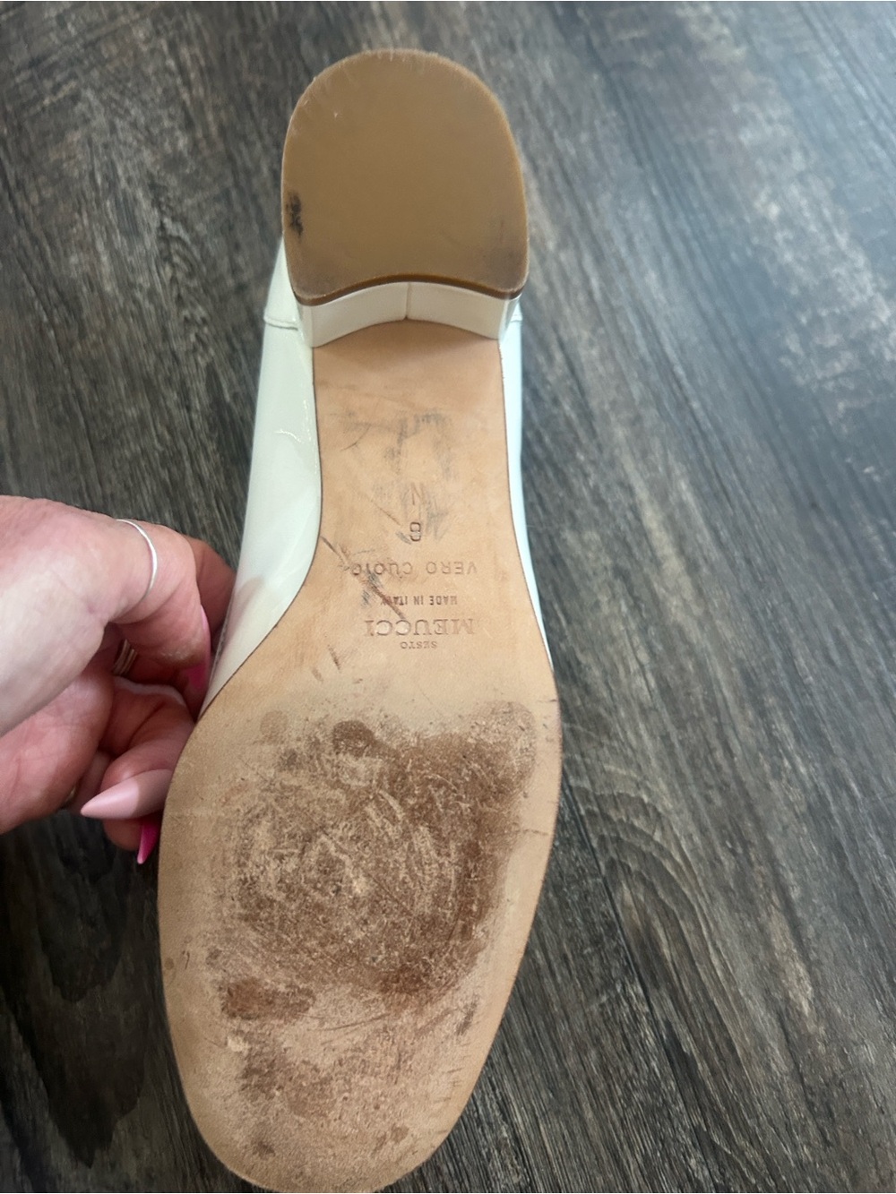 Sesto Meucci Cream Patent Ballet Flats with Metallic Bead Pom - Picture 6 of 6
